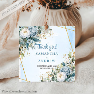 Etiqueta Boho Dusty Blue White Flowers Gold Gracia