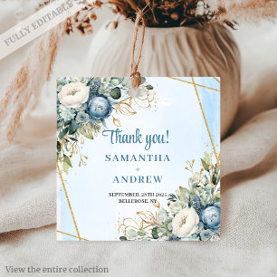 Etiqueta Boho Dusty Blue White Flowers Gold Gracia