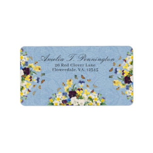 Etiqueta Boho Elegant Spring Pansies Daffodils Butterflies