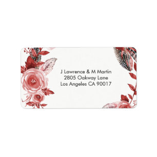 Etiqueta Boho Feather Burgundy Rosa Wreath Dirección