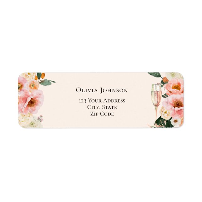 Etiqueta Boho Floral Rosa Champagne Ducha de novias (Frente)