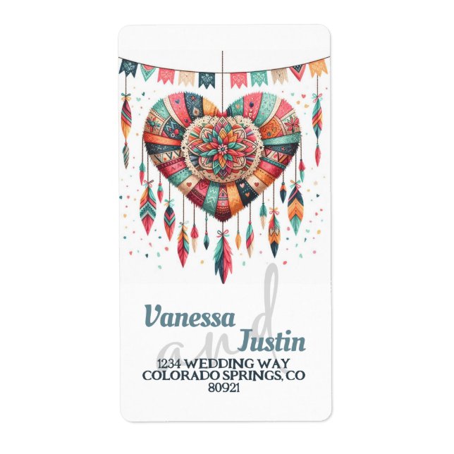 Etiqueta Boho Heart Piniata Address (Frente)