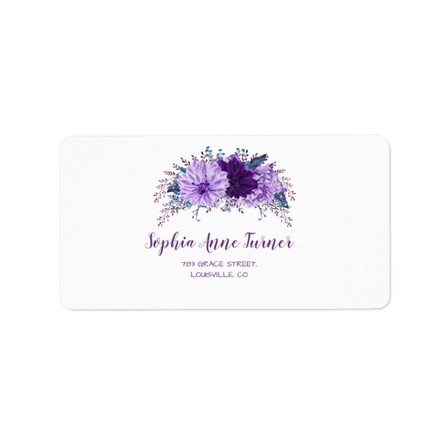 Etiqueta Boho Lavender Floral Plum Boda púrpura Boda (Frente)