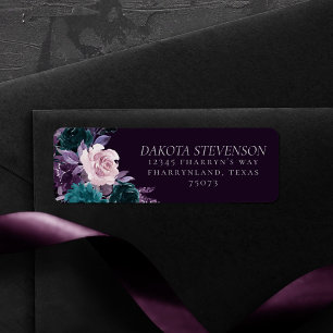Etiqueta Boho Malhumorado Floral Púrpura Berenjena Oscura