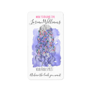 Etiqueta Boho Moda Morple Bride Hairstyle Watercolor Floral