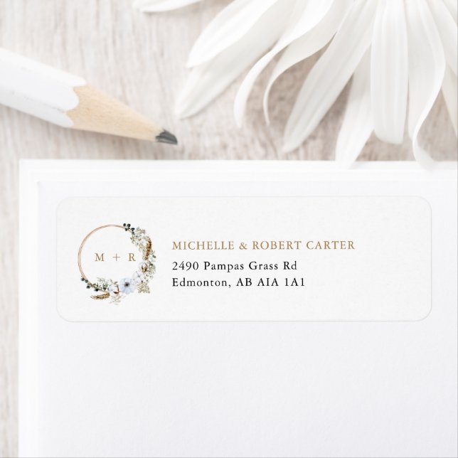 Etiqueta Boho Monogram Boda de Pampas (In situ)