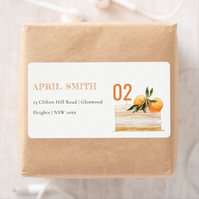 Etiqueta Boho Naranja Fruit Cake Any Age Birday (In situ)