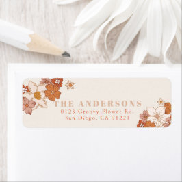 Etiqueta Boho Retro Groovy Naranja Floral