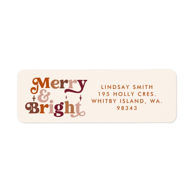 Etiqueta Boho Retro Merry y Bright (Frente)