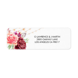 Etiqueta Boho Rosas Feathers Lights Boda