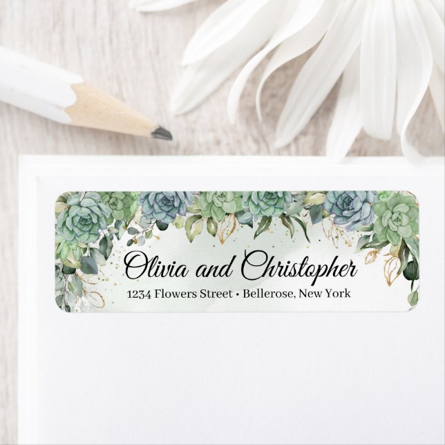 Etiqueta Boho succulum eucalyptus faux gold frame (In situ)