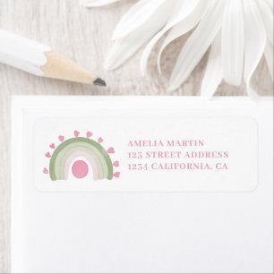 Etiqueta Boho verde rosa arco iris sol de bebé