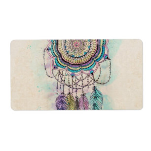 Etiqueta Boho Watercolor Mandala Dreamcatcher