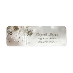 Etiqueta Bola de Navidad Blanca Elegante, Copos de Nieve