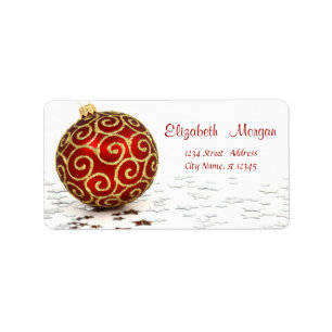 Etiqueta Bola de Navidad Roja Elegante,Estrellas
