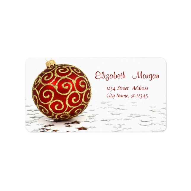 Etiqueta Bola de Navidad Roja Elegante,Estrellas (Frente)