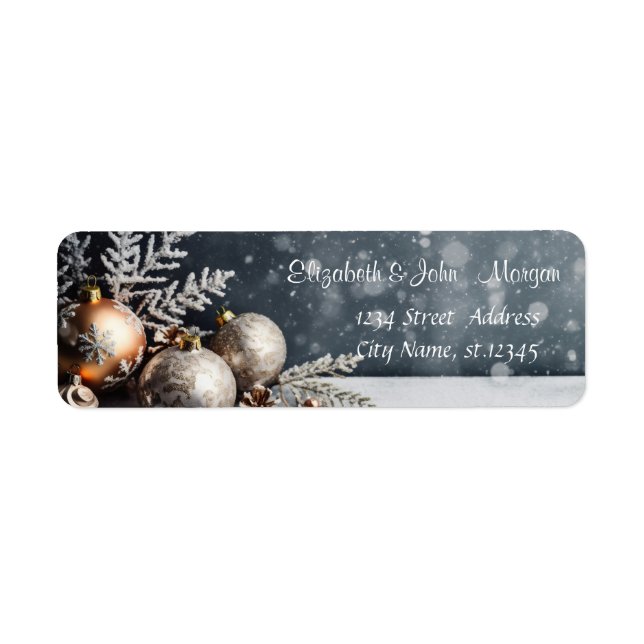 Etiqueta Bolas de navidad, gris de copas de nieve (Frente)