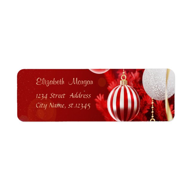 Etiqueta Bolas de Navidad rojas elegantes y con estilo (Frente)