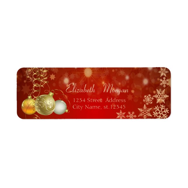 Etiqueta Bolas de Navidades elegantes, copos de nieve (Frente)