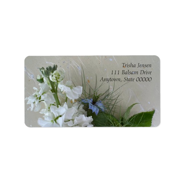 Etiqueta Bolsa blanca con flores de nigella (Frente)