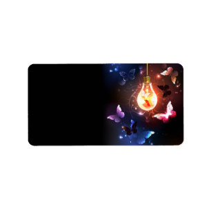 Etiqueta Bombilla brillante con mariposas nocturnas