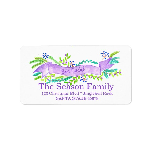 Etiqueta Bon Nadal, cartel de Navidades de acuarela (Frente)