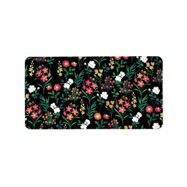 Etiqueta Bonito acuarela Floral Negro Botánico (Frente)