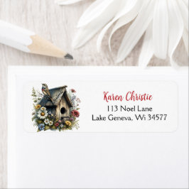 Etiqueta Bonito acuarela Rustic Birhouse and Bird