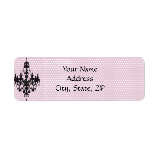 Etiqueta Bonito en lunares rosados con Black Chandelier