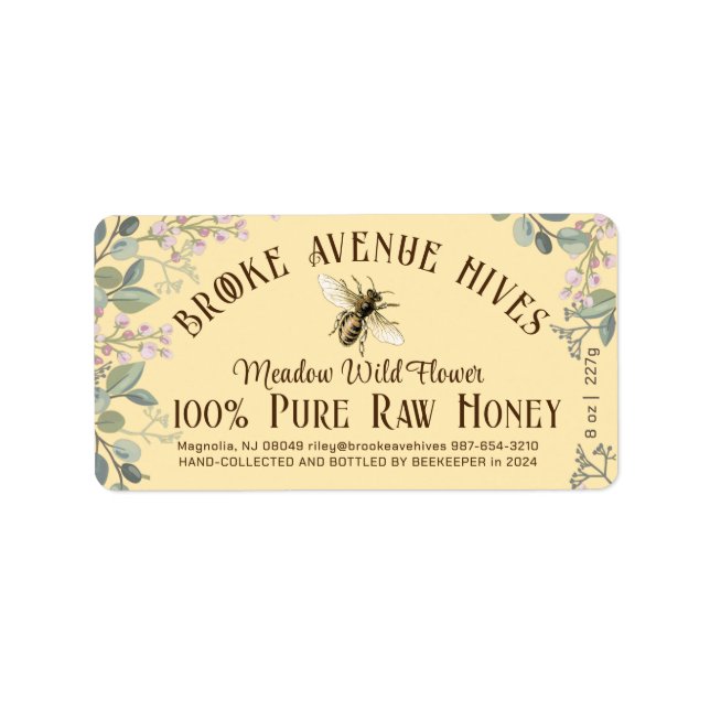 Etiqueta Bonito Flower Bee Date Cosecha Miel Amarillo (Frente)