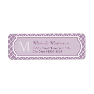 Etiqueta Bonito Lavanda Purple Quatrefoil Monogramado Nombr