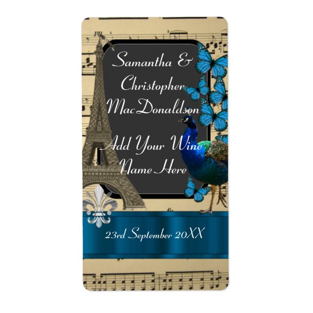 Etiqueta Bonito romántica cosecha boda de París (Frente)