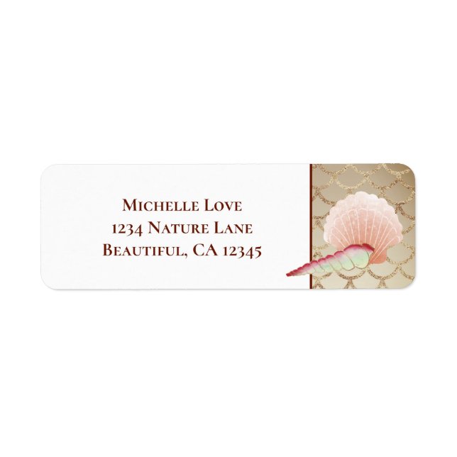 Etiqueta Bonito Seashells Gold Mermaid Scales Beach Direcci (Frente)