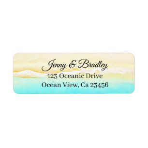 Etiqueta Bonito Verde azulada y costa del océano arena