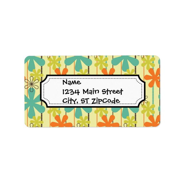 Etiqueta Bonitos Flores Bandas Arte Naranja Azul Marrón Ver (Frente)