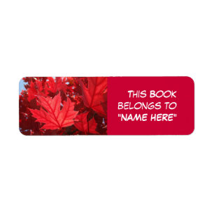 Etiqueta Book Belongs to "Your Name Here" Red Leaves Labels