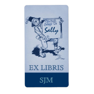 Etiqueta Bookplate Antique Scarecrow Holds Book EX LIBRIS