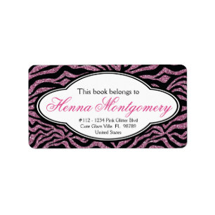 Etiqueta Bookplate femenino lindo de la cebra del ROSA de