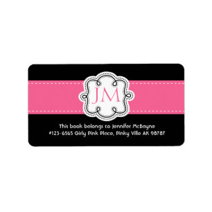 Etiqueta Bookplate negro y rosa personalizado
