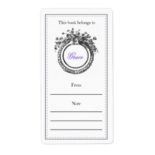 Etiqueta Bookplate personalizado francés Púrpura y negro