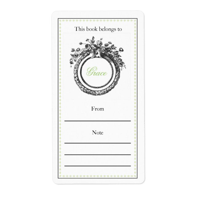 Etiqueta Bookplate personalizado francés | Verde y Negro (Frente)