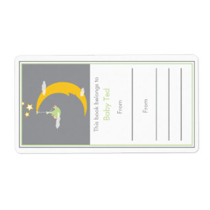 Etiqueta Bookplate verde de la luna y de las estrellas