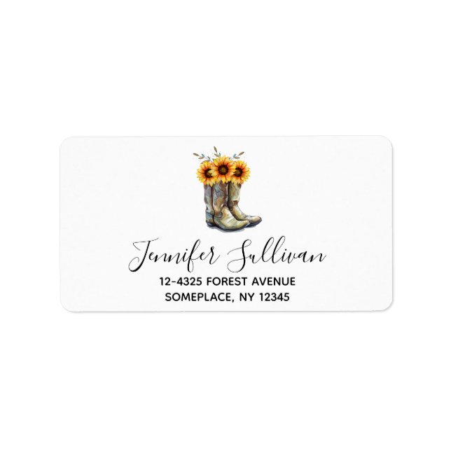 Etiqueta Boots rústicos de vaquero con girasoles (Frente)