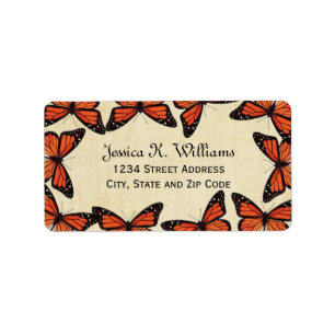 Etiqueta Borde de mariposa de monarca vintage en pergamino