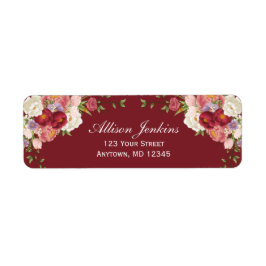 Etiqueta Borgoña Rubor Floral Peonía Dirección de Retorno P