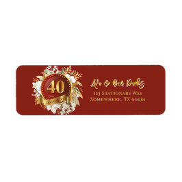 Etiqueta Borgoña Y Floral de oro 40° Aniversario Boda