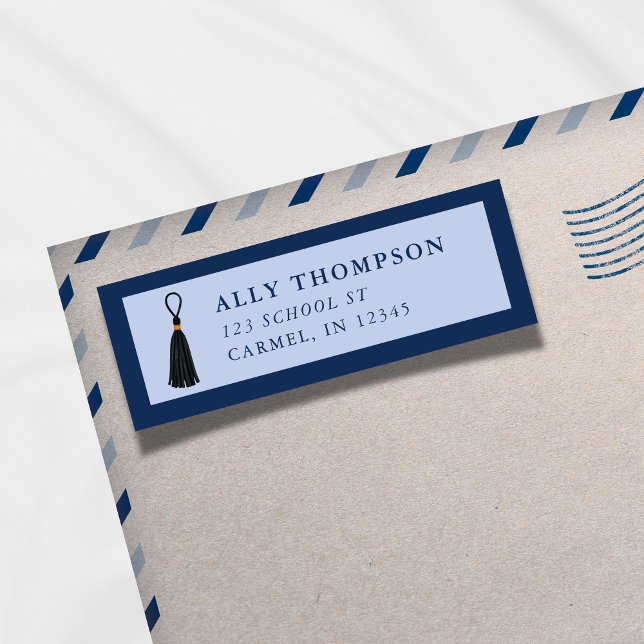 Etiqueta Borla de birrete de graduación azul moderno (Modern Blue Graduation Cap Tassel Label)