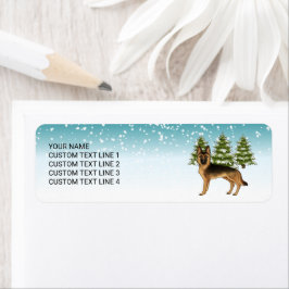 Etiqueta Bosque de Invierno de Pastor Alemán Negro Y Tan Ta