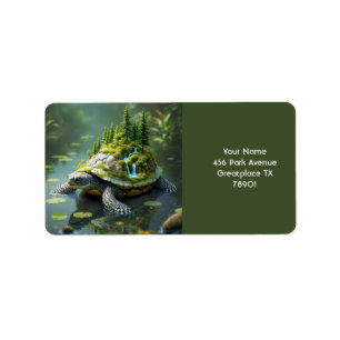 Etiqueta Bosque de Tortugas Sereno y Lindo de Fantasía