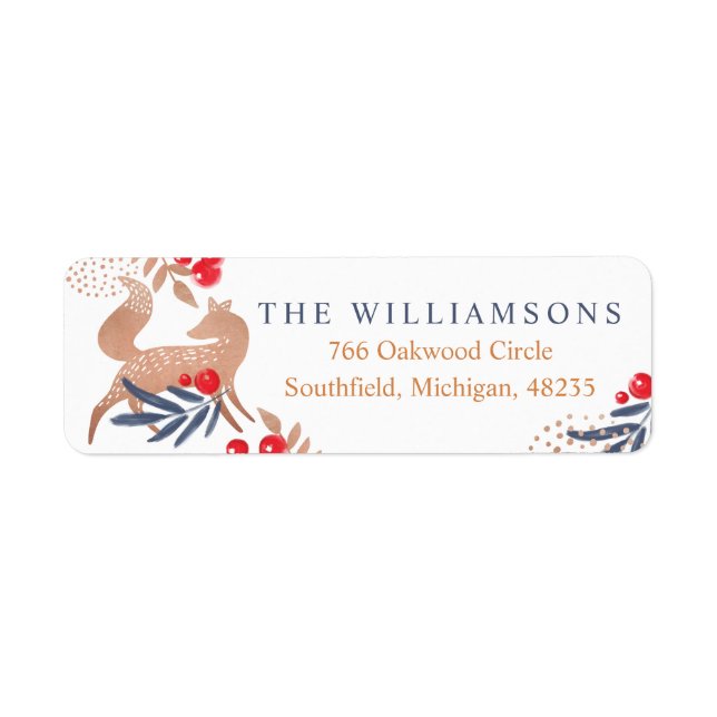 Etiqueta Bosque de Woodland Fox & Holiday Cranberry Foliage (Frente)